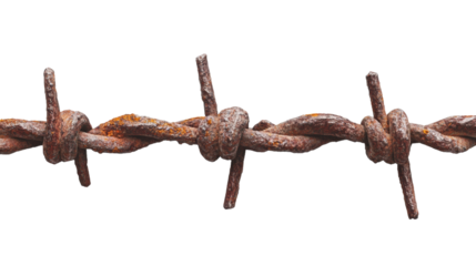 Close-Up of Rusty Barbed Wire. isolated transparent background