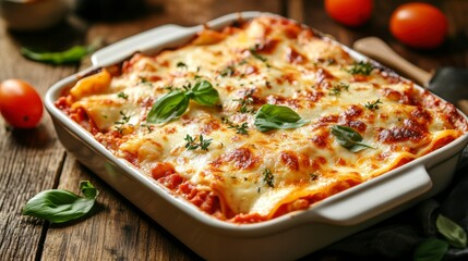 Delicious Lasagna in a Rustic Baking Dish
