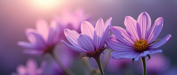 Close up of purple flowers in diffused light