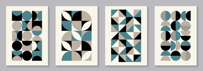 Retro set of geometric vector trendy bauhaus pattern backgrounds set. Vintage posters with 20s geometric design for cover design, poster and interior.
