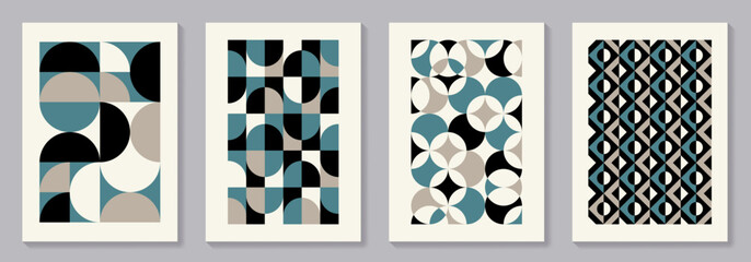 Retro set of geometric vector trendy bauhaus pattern backgrounds set. Vintage posters with 20s geometric design for cover design, poster and interior.
