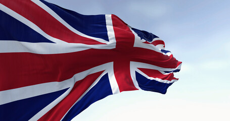 Close-up of national flag of the United Kingdom waving in the wind