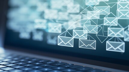 Close-up of neatly organized inbox on digital screen with blurred email icons and folders, symbolizing efficient email storage and management.