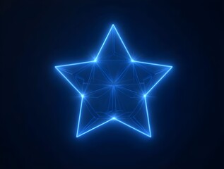 Digital wireframe low poly blue star, representing recognition of performance and excellence, high quality qualification, personal growth.