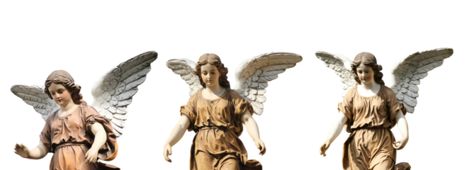 Angel antique statue in sunlight isolated on white background, angel, antique, statue, old, art, sculpture, symbol, religion, religious, holy, peace, wing