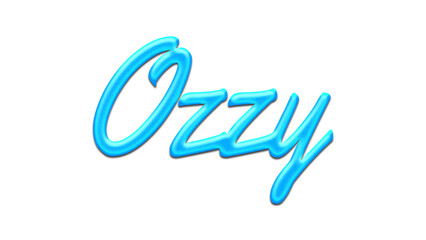 Glowing blue effect of name Ozzy on white background.	