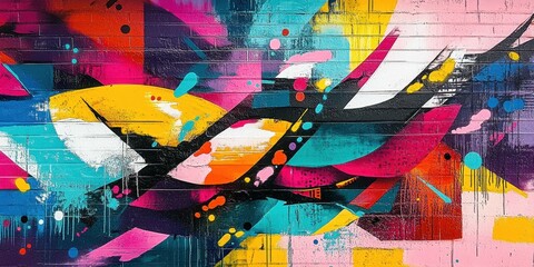 A colorful painting of a bird with a rainbow background