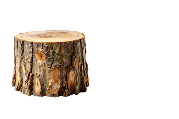 Obraz premium Tree Stump with Visible Growth Rings and Textured Bark Positioned on the Left Side on White Background with Copy Space