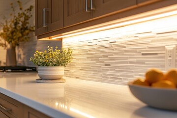 Bright and Welcoming Traditional Kitchen Interior Featuring Modern Tiled Backsplash and Stylish Decor Elements for Cozy Atmosphere