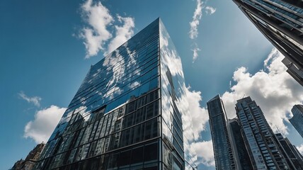 Fototapeta premium Reflective Skyscrapers Piercing the Clouds