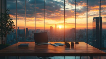 The solitary silhouette of a chair on the beach at sunset evokes a stark contrast to the bustling office environment with its computers, desks, and conference rooms