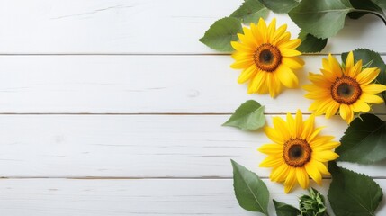 A vibrant bouquet of sunflowers, bursting with yellow petals, radiates summer warmth against a rustic wooden backdrop