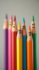 Fototapeta premium Colorful Pencils with Funny Expressions Representing Emotional Diversity