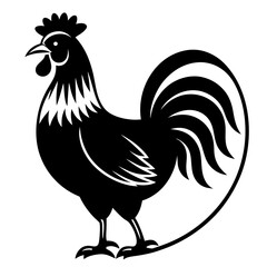 Rooster Silhouette with Sunrise Background - Black and White Vector Illustration