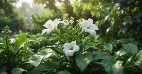Fresh white flower standing out on green pepper bush surrounded by foliage, freshness, food