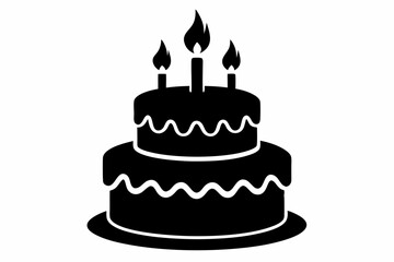 Simple Cake Vector. Birthday cake icon black and white Design. Birthday cake silhouette vector illustration