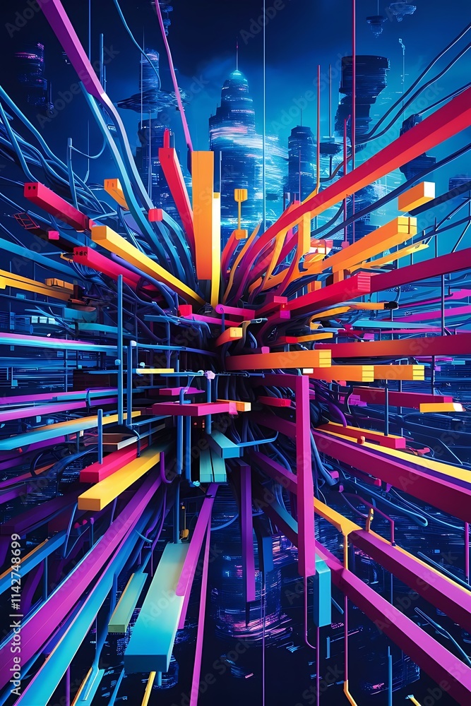 Poster abstract colorful lines vector background internet big data and technology connections concept abstr