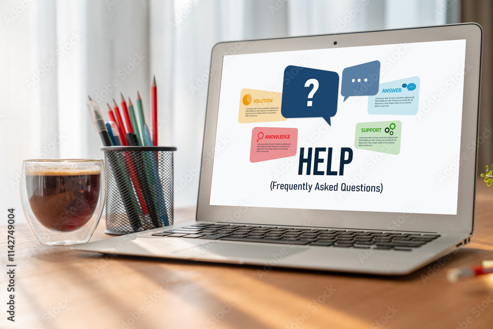 Poster help screen on the website provide answer to faq frequently asked question snugly with knowledge inf