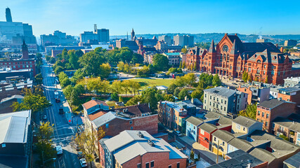 Aerial of Cincinnati Music Hall and Washington Park Urban Landscape