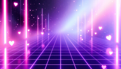 A digital grid glowing with vibrant blue light extends into a dark void, creating a futuristic atmosphere that appeals to tech enthusiasts and fans of digital aesthetics.