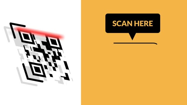 QR code scanning verification sign on white and yellow background. Motion graphics. 