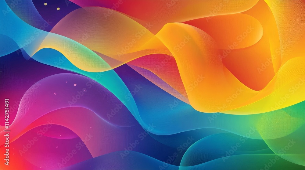 Poster a vibrant abstract, background design featuring flowing wave, background in multiple colors.