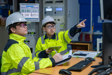 Engineer working at control room in the factory,Manager control system at Industrial...