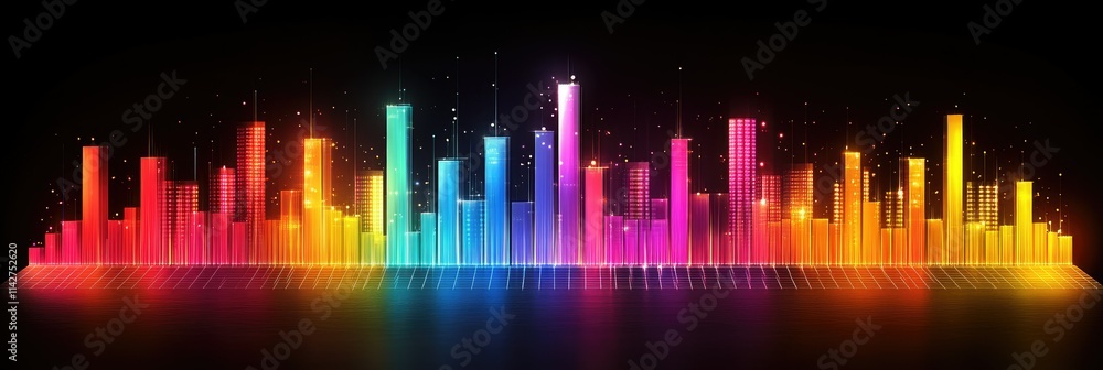 Poster a colorful soundwave visualizer representing audio frequencies in a vibrant spectrum.