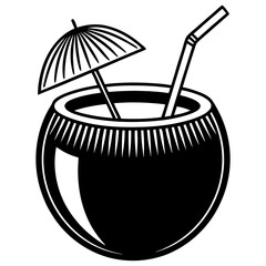 Minimalist Coconut Drink Illustration for Beach and Vacation Themes