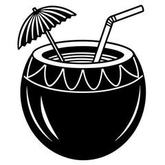 Minimalist Coconut Drink Illustration for Beach and Vacation Themes