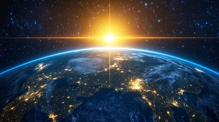 Obraz premium Bright Minimalist Earth and Sun with Layered Graphics