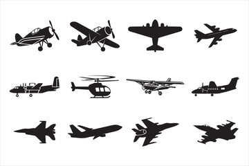 Set of airplane silhouette vector isolated on white background