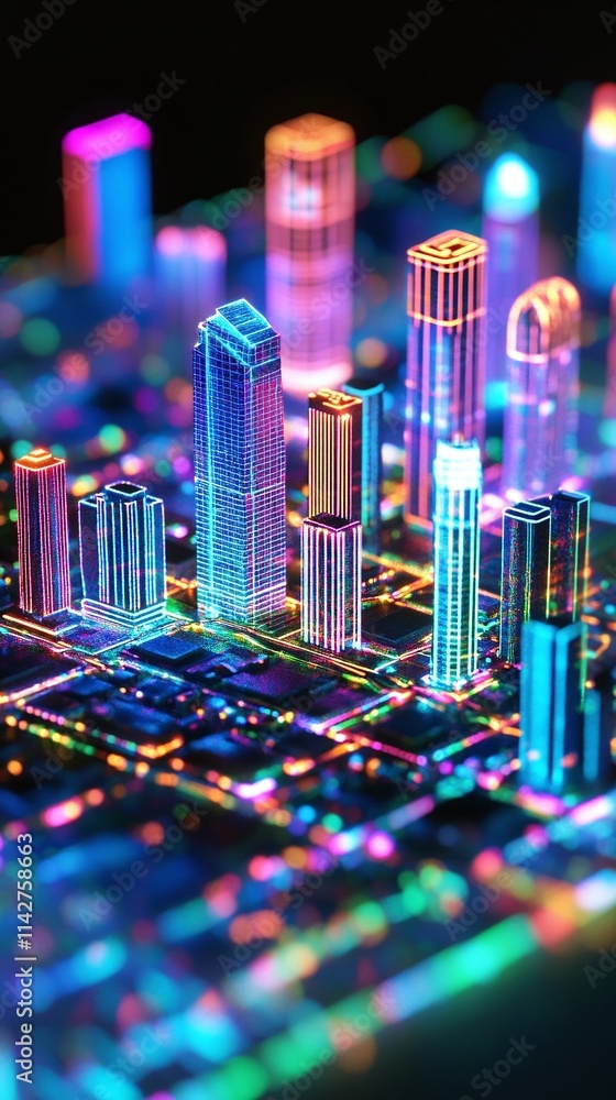 Poster a digital twin simulation showing a smart city in real-time.