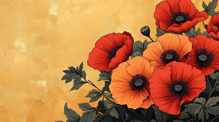 Poppy Flower: A vibrant poppy flower design or background, ideal for adding bold color and beauty to designs, often associated with remembrance or natureâ€™s resilience.