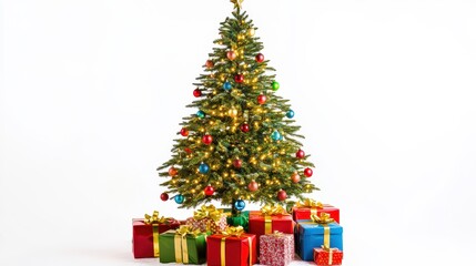 Cheerful Christmas Tree with Bright Decorations and Gifts