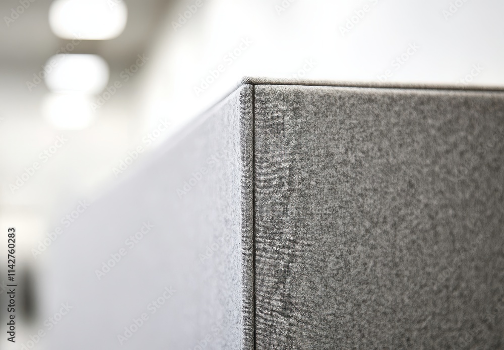 Poster close-up view of a soft gray fabric panel in modern office setting highlighting textured surface and