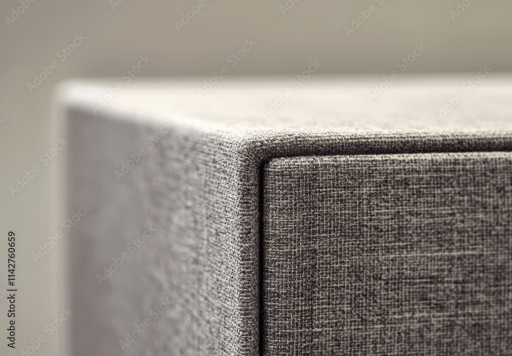 Poster close-up view of textured fabric on box corner showing intricate weave patterns and soft color tones
