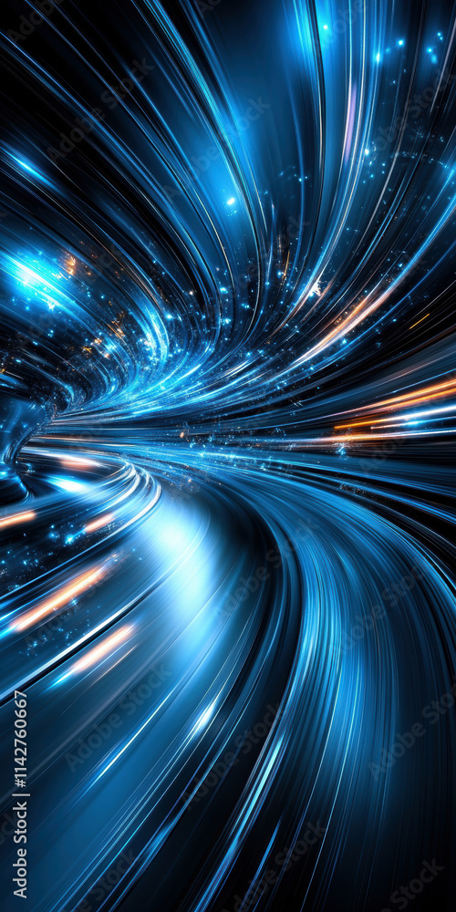 Poster experience a mesmerizing blend of vibrant blue hues and swirling lights, creating a dynamic visual r