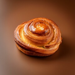 Fototapeta premium isolated pastry croissant on a brown background, square food photography