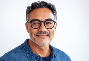 Confident and Friendly Middle-Aged Man Smiling Cheerfully with Glasses Against a Light Background, Exuding Warmth and Approachability in a Professional Setting