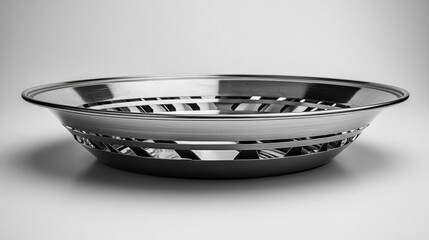 Sleek metal bowl with modern design, showcasing polished finish and intricate cutouts, perfect for serving or decorative purposes