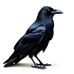 Fototapeta premium solitary crow sitting on a branch captured against a white background, perfect for wildlife, mystery-themed photography, and stock images 