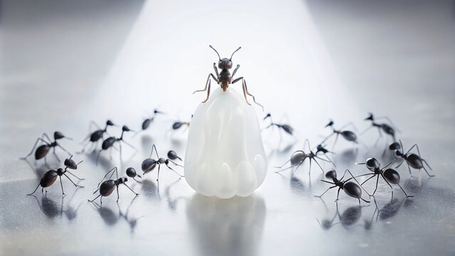 Minimalist Ghost Ant Photography: Ethereal Insects, Surreal Macro, White Background, Black Ants, Tiny Ghosts, Spectral Photography