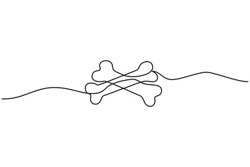 Continuous one line drawing of dog bone vector illustration of minimalist design