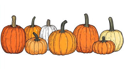 Pumpkin Clipart: Vibrant pumpkin clipart images showcasing pumpkins in various sizes and styles, perfect for Halloween, fall harvest, or autumn-themed designs. 