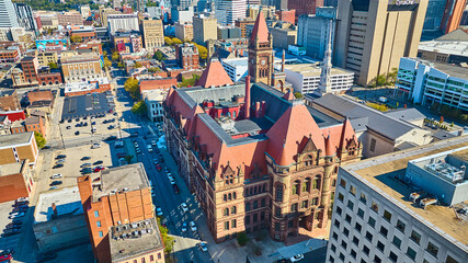 Aerial of Historic Cincinnati City Hall Amidst Urban Landscape