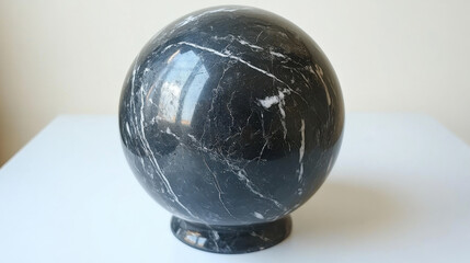 Smooth dark gray marble sphere with white veining, showcasing elegance and sophistication. Perfect for home decor or as decorative accent piece
