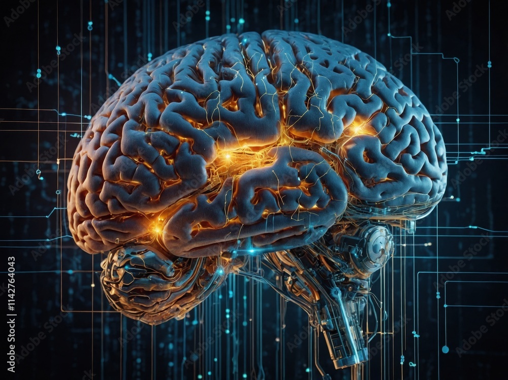 Poster highresolution abstract representation of a brain with glowing neural connections against a dark dig
