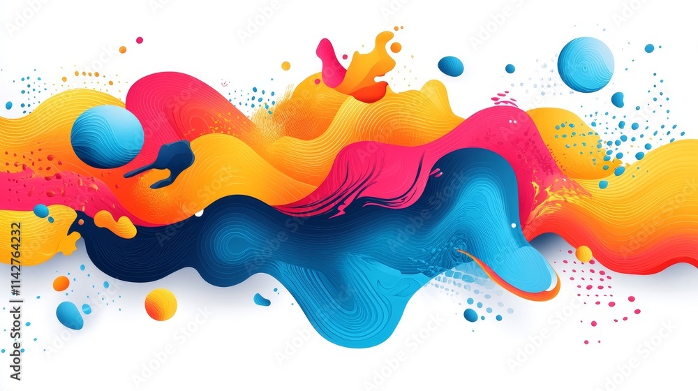 Poster vibrant abstract, background design with flowing shapes and colorful elements for visual impact.