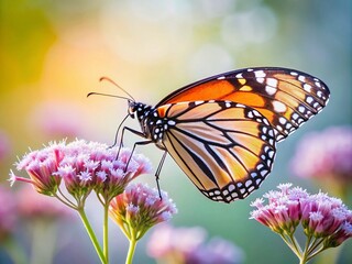 Fototapeta premium Minimalist Queen Butterfly Danaus gilippus on Butterfly Mist Bloom - Nature Photography
